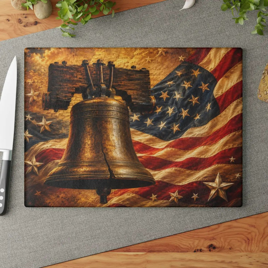 Liberty Bell Cutting Board, American Flag Glass Cutting Board, Patriotic Kitchen Decor, Americana Gift, USA Freedom Decor