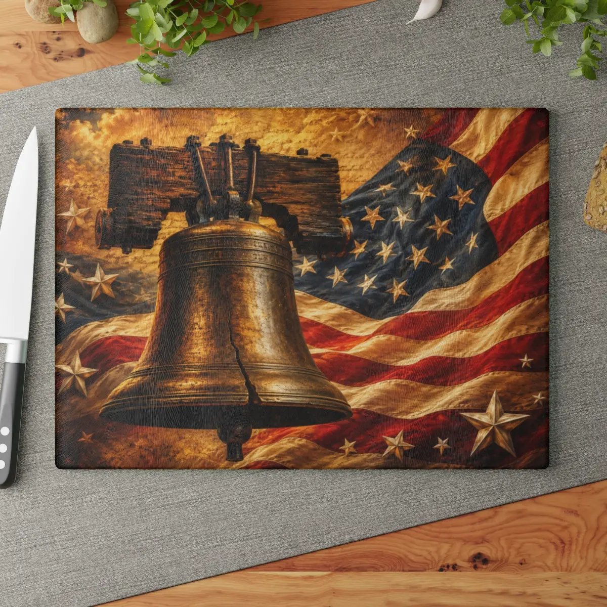 Liberty Bell Cutting Board, American Flag Glass Cutting Board, Patriotic Kitchen Decor, Americana Gift, USA Freedom Decor