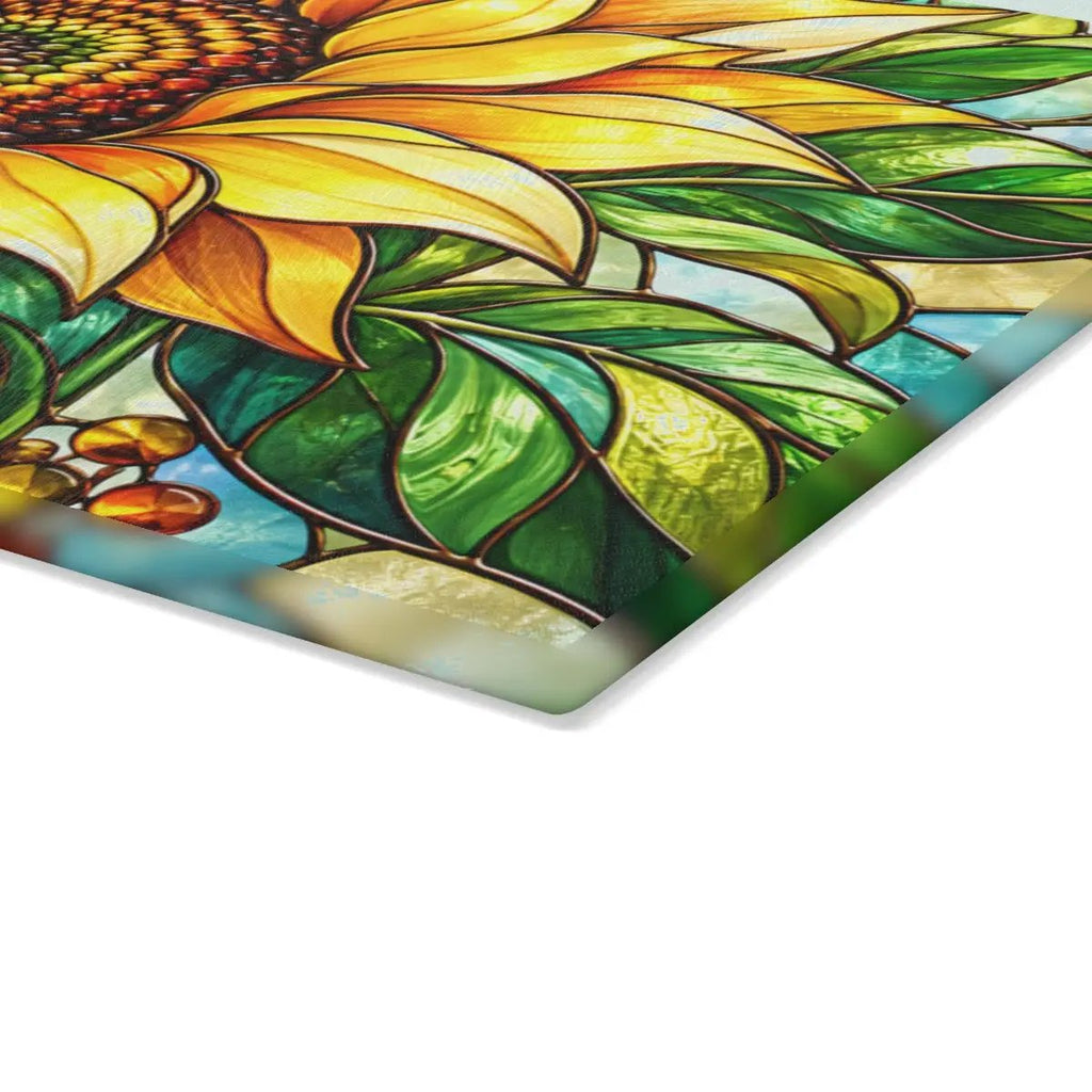 Sunflower Glass Cutting Board, Stained Glass Floral Kitchen Decor, Yellow Flower Chopping Board, Gift for Mom, Housewarming Gift