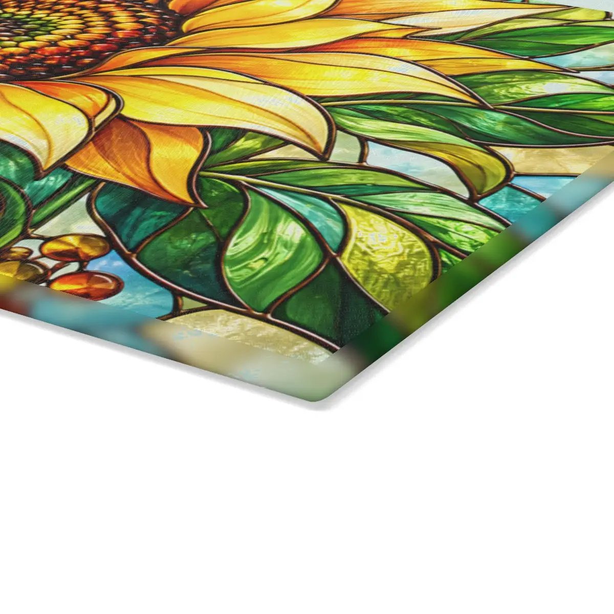 Sunflower Glass Cutting Board, Stained Glass Floral Kitchen Decor, Yellow Flower Chopping Board, Gift for Mom, Housewarming Gift