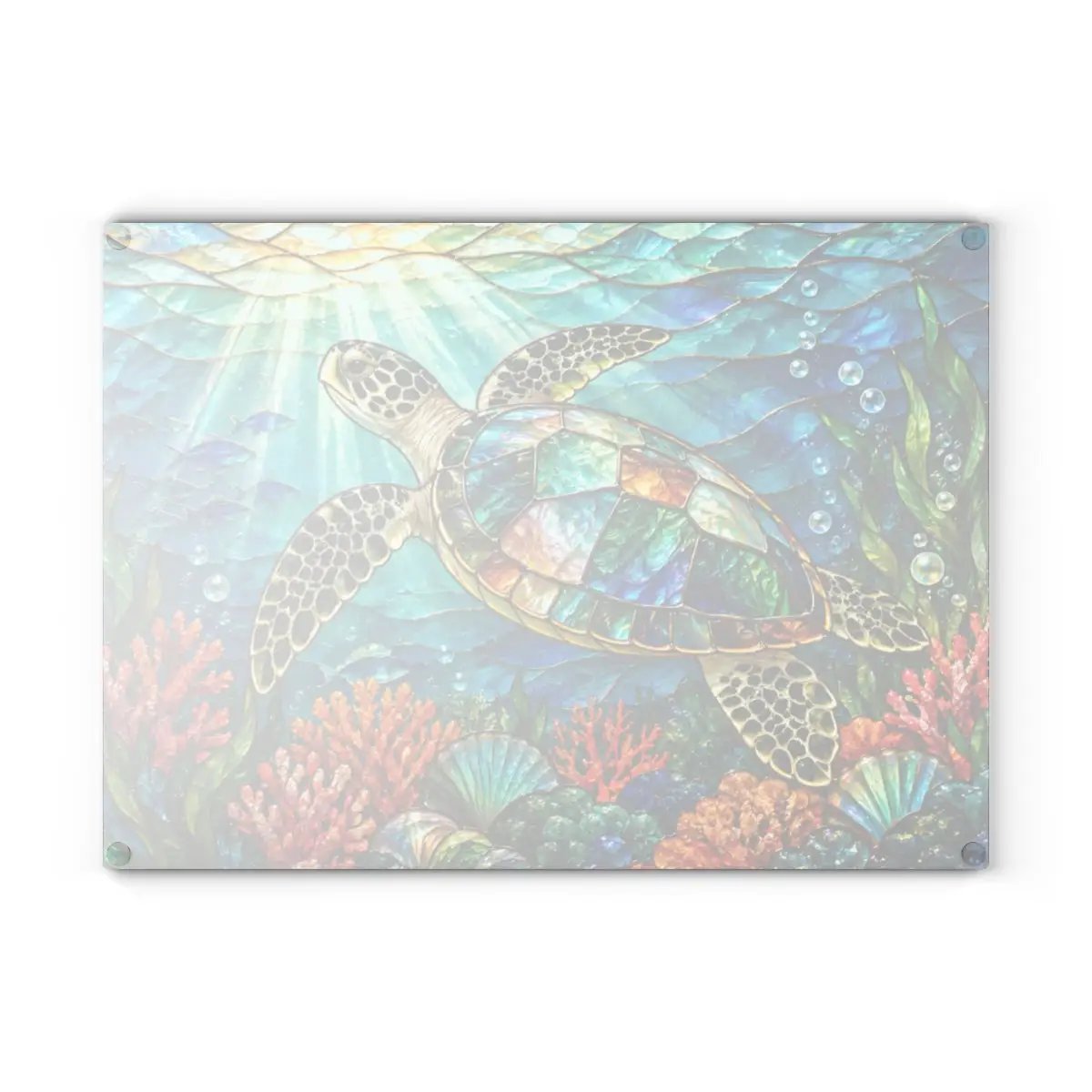 Sea Turtle Glass Cutting Board, Ocean Kitchen Decor, Marine Life Serving Board, Coastal Home Gift, Underwater Art Kitchen Accessory