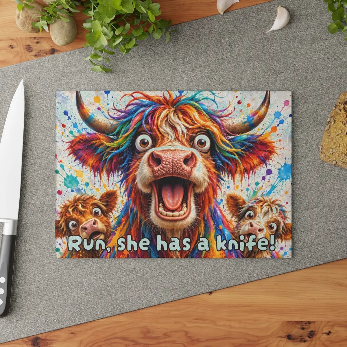 Highland Cow Cutting Board, Funny Cow Kitchen Decor, Colorful Highland Cow Gift, Cow Lover Farmhouse Decor