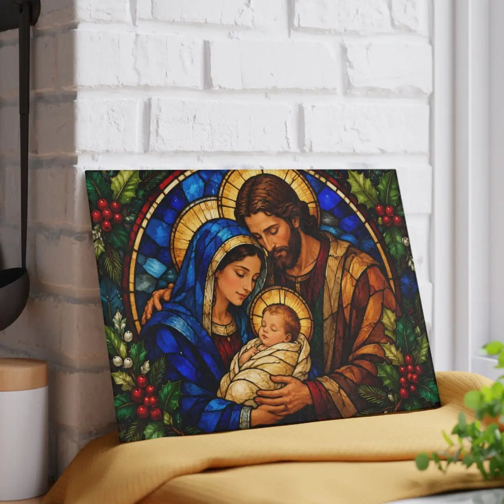 Holy Family Glass Cutting Board, Christian Christmas Gift, Nativity Kitchen Decor, Mary Joseph Baby Jesus, Religious Christmas Decor