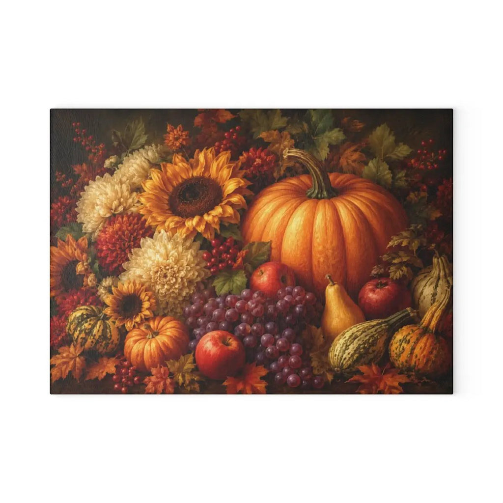 Fall Glass Cutting Board, Pumpkin Sunflower Kitchen Decor, Autumn Harvest Cutting Board, Thanksgiving Kitchen Gift