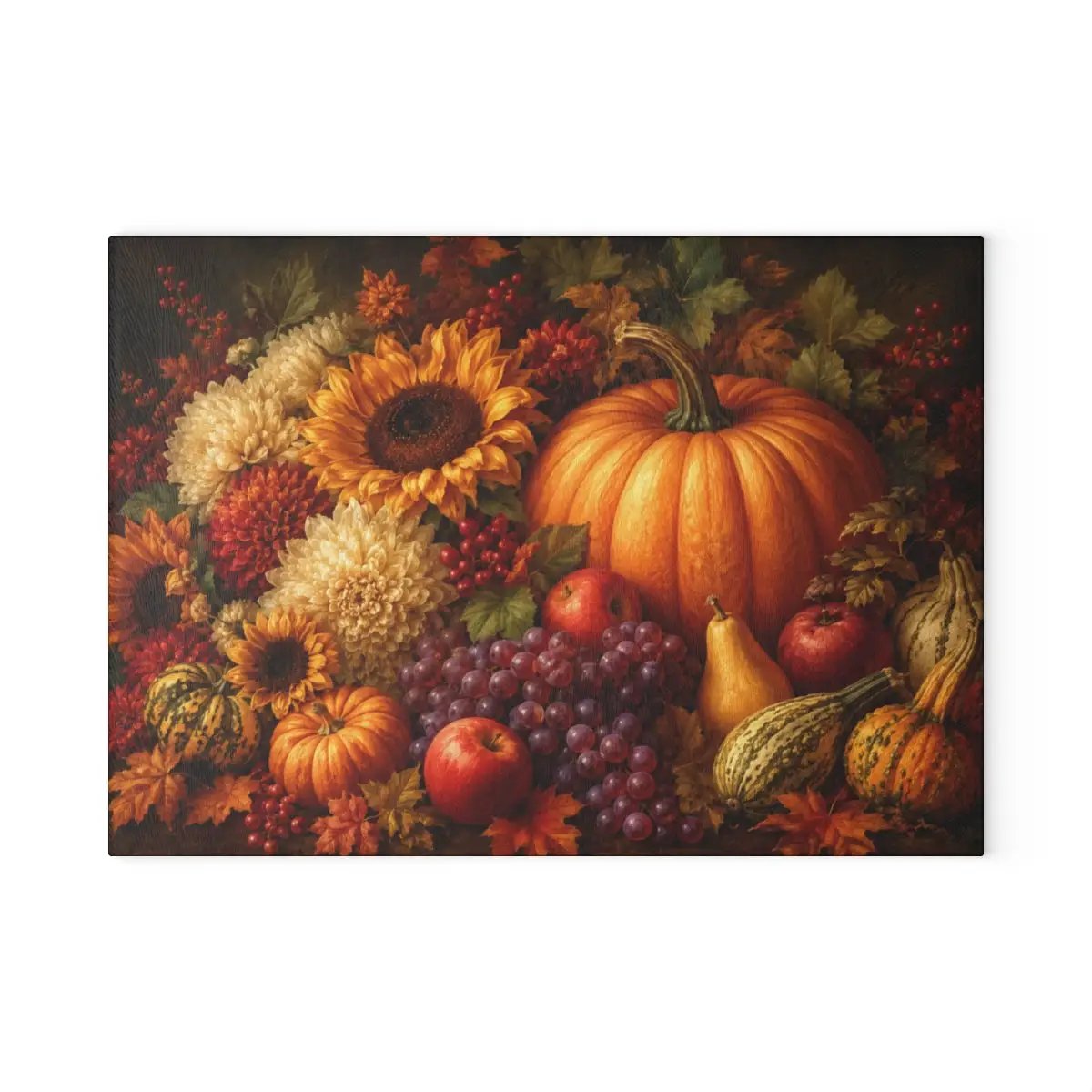 Fall Glass Cutting Board, Pumpkin Sunflower Kitchen Decor, Autumn Harvest Cutting Board, Thanksgiving Kitchen Gift