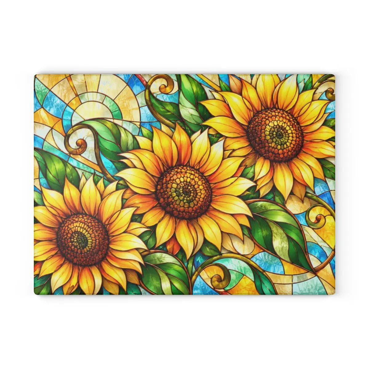 Sunflower Glass Cutting Board, Stained Glass Floral Kitchen Decor, Art Nouveau Sunflower Board, Yellow Flower Gift, Colorful Kitchen Art