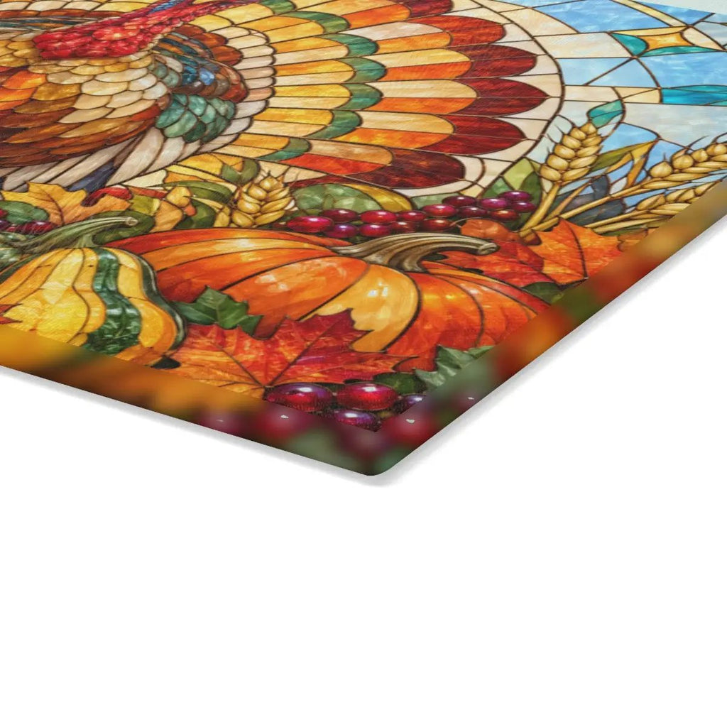 Thanksgiving Turkey Glass Cutting Board, Stained Glass Turkey Kitchen Decor, Fall Harvest Chopping Board, Thanksgiving Gift