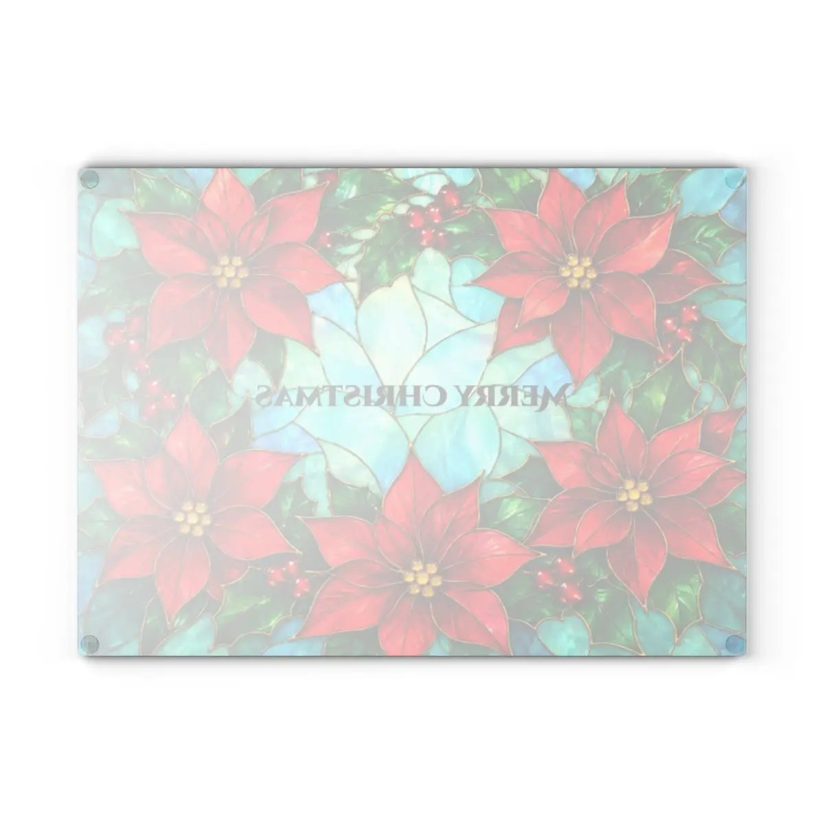 Poinsettia Glass Cutting Board, Christmas Kitchen Decor, Stained Glass Holiday Floral Chopping Board, Festive Hostess Gift for Home Cooks