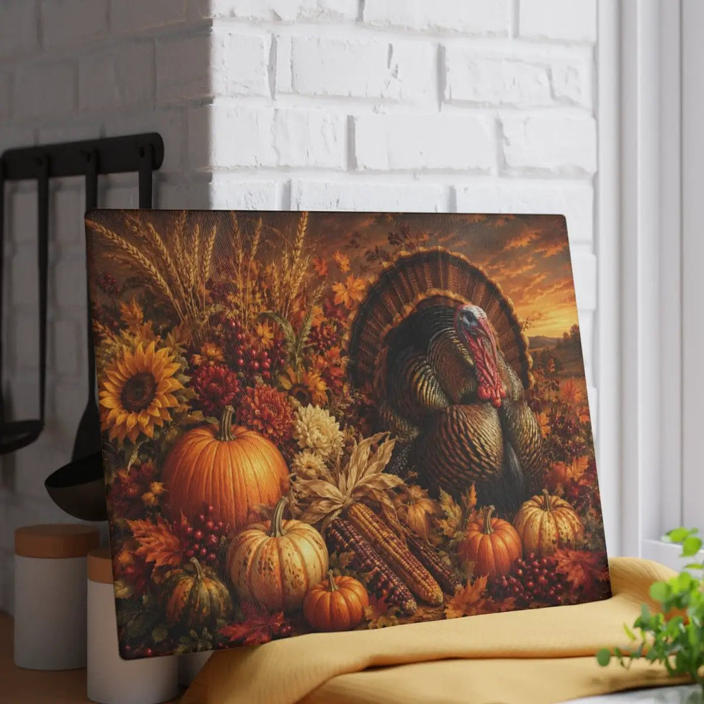 Turkey Glass Cutting Board, Thanksgiving Kitchen Decor, Fall Harvest Cutting Board, Turkey Hostess Gift
