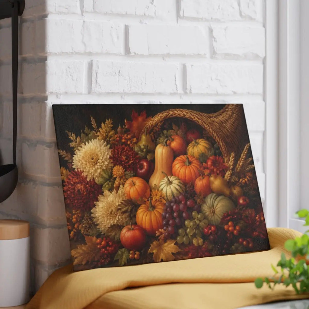 Cornucopia Glass Cutting Board, Thanksgiving Kitchen Decor, Fall Harvest Cutting Board, Autumn Hostess Gift