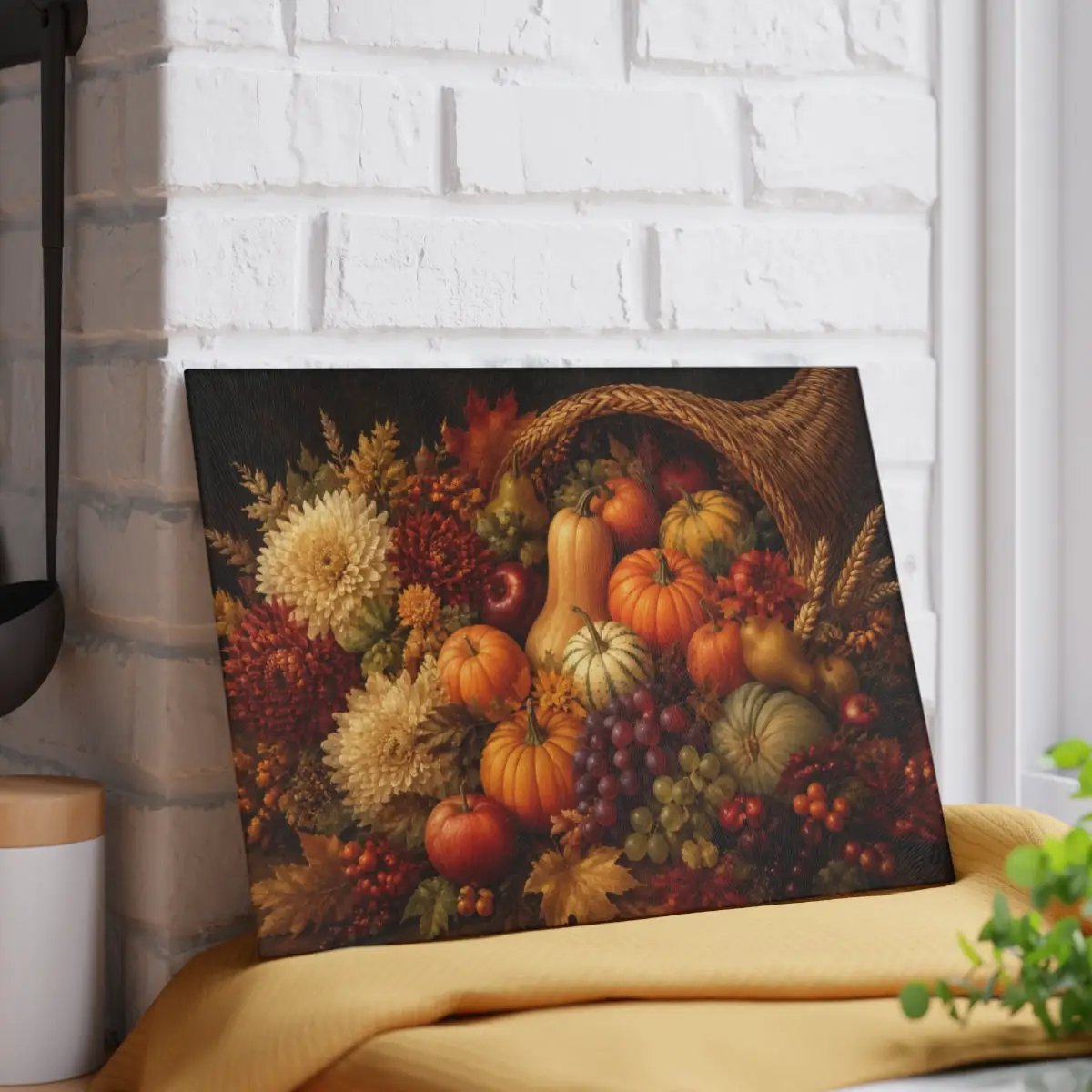 Cornucopia Glass Cutting Board, Thanksgiving Kitchen Decor, Fall Harvest Cutting Board, Autumn Hostess Gift