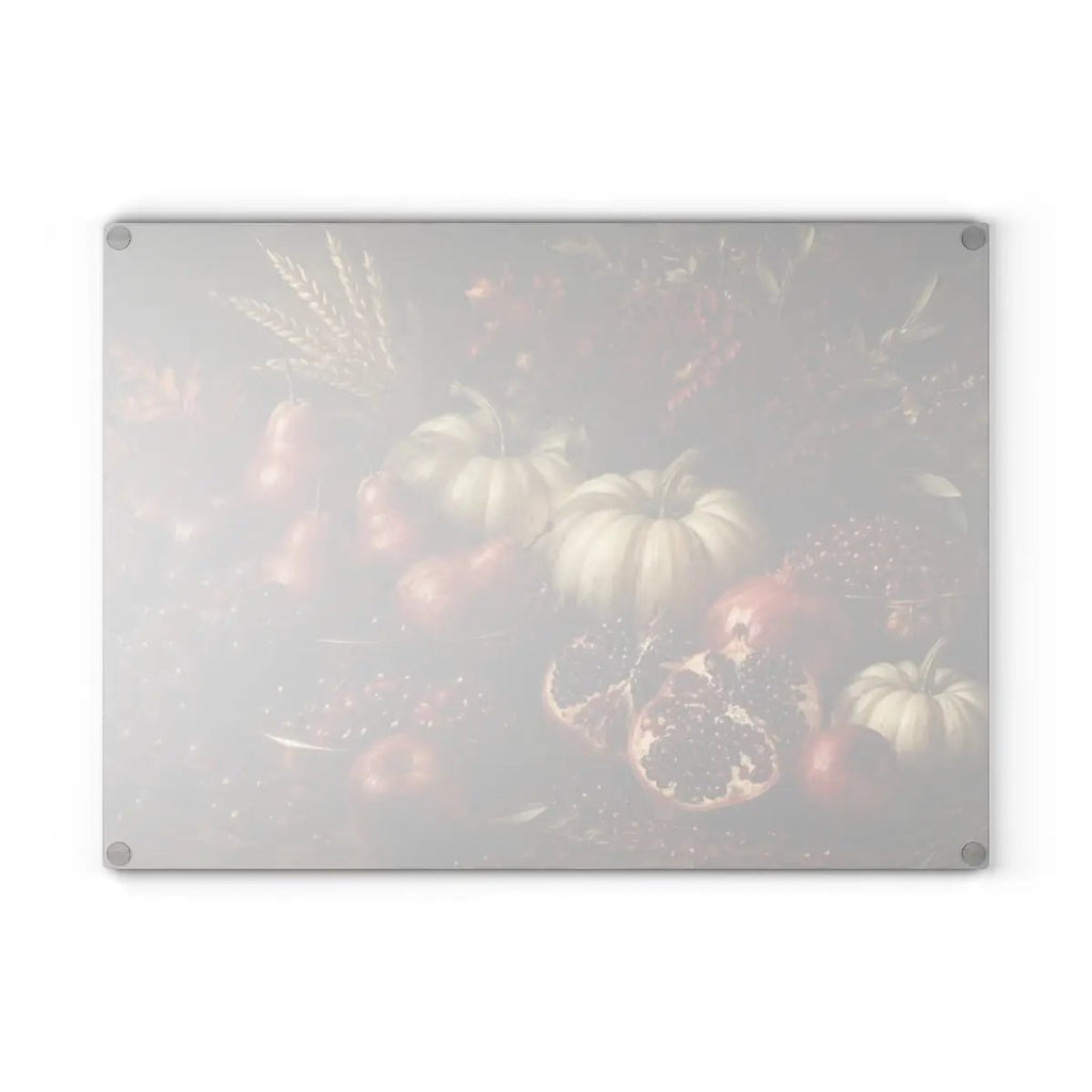 Pomegranate Glass Cutting Board, White Pumpkin Fall Kitchen Decor, Elegant Autumn Cutting Board, Harvest Kitchen Gift