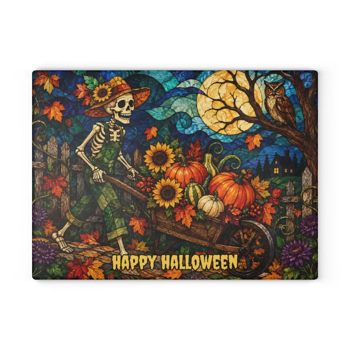 Halloween Personalized Glass Cutting Board, Spooky Pumpkin Farmhouse Kitchen Decor