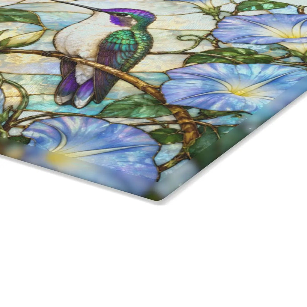Hummingbird Cutting Board, Stained Glass Bird Decor, Magnolia Flower Kitchen Decor, Morning Glory Gift, Nature Lover Gift
