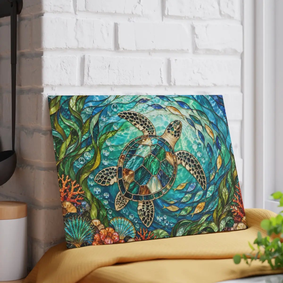 Sea Turtle Glass Cutting Board, Ocean Kitchen Decor, Coastal Serving Board, Underwater Sea Life Chopping Board, Beach House Gift Idea