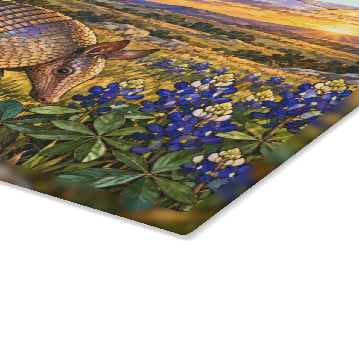 Texas Armadillo Glass Cutting Board, Bluebonnet Kitchen Decor, Wildlife Chopping Board, Southwestern Countryside Kitchen Gift, 2 Sizes