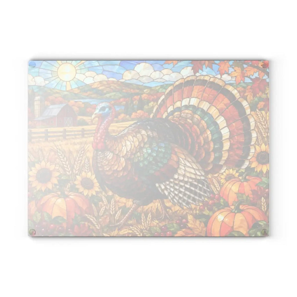 Thanksgiving Turkey Glass Cutting Board, Farmhouse Fall Kitchen Decor, Harvest Turkey Chopping Board, Autumn Hostess Gift