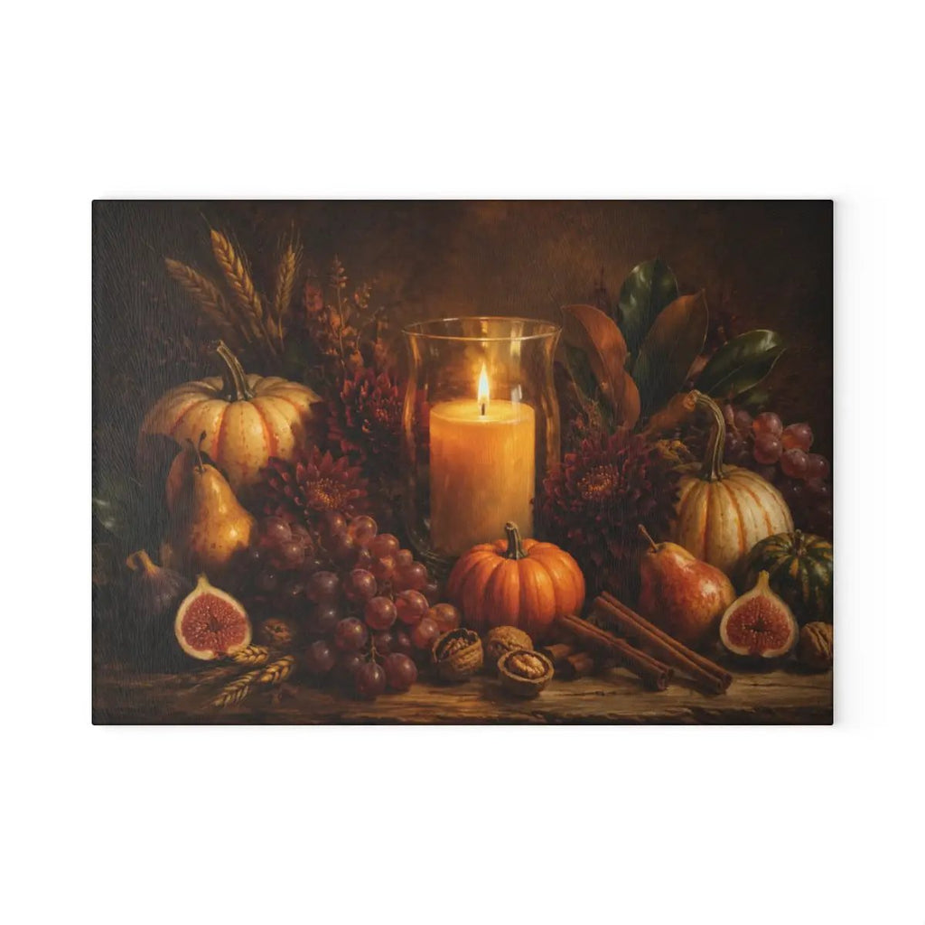Fall Candle Glass Cutting Board, Cozy Autumn Kitchen Decor, Pumpkin Harvest Cutting Board, Thanksgiving Hostess Gift