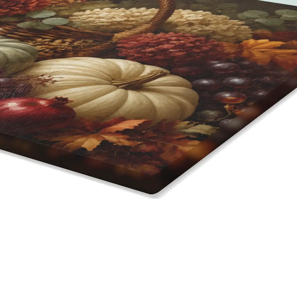 White Pumpkin Glass Cutting Board, Elegant Fall Kitchen Decor, Autumn Floral Cutting Board, Thanksgiving Hostess Gift