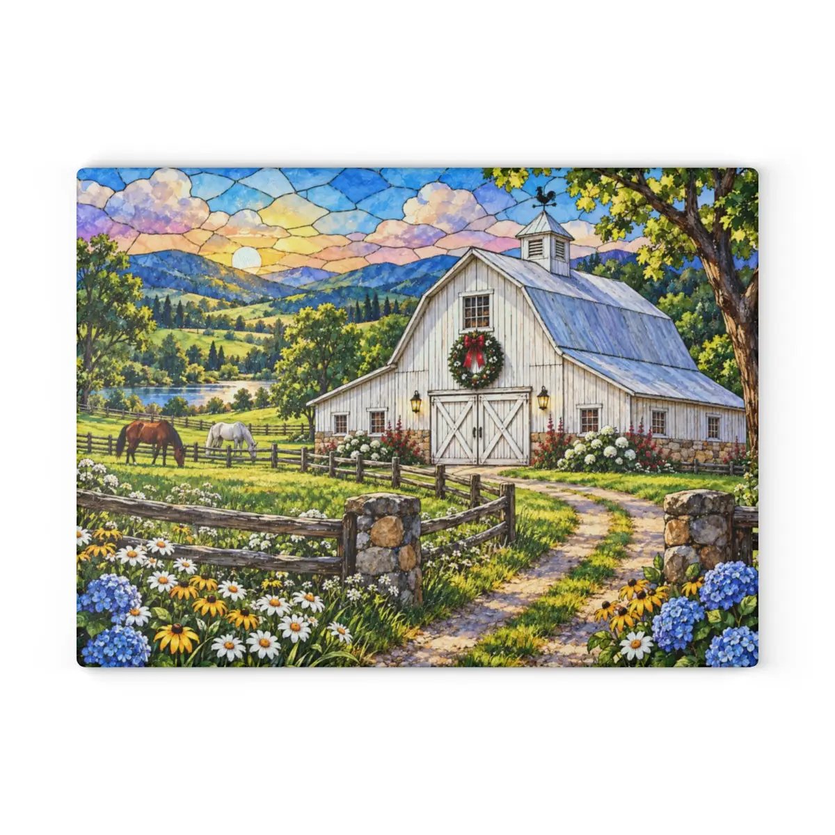 Summer Barn Wall Art, Texas Country Landscape, Rustic Farmhouse Decor, Stained Glass Style Barn Art, Country Summer Wall Decor
