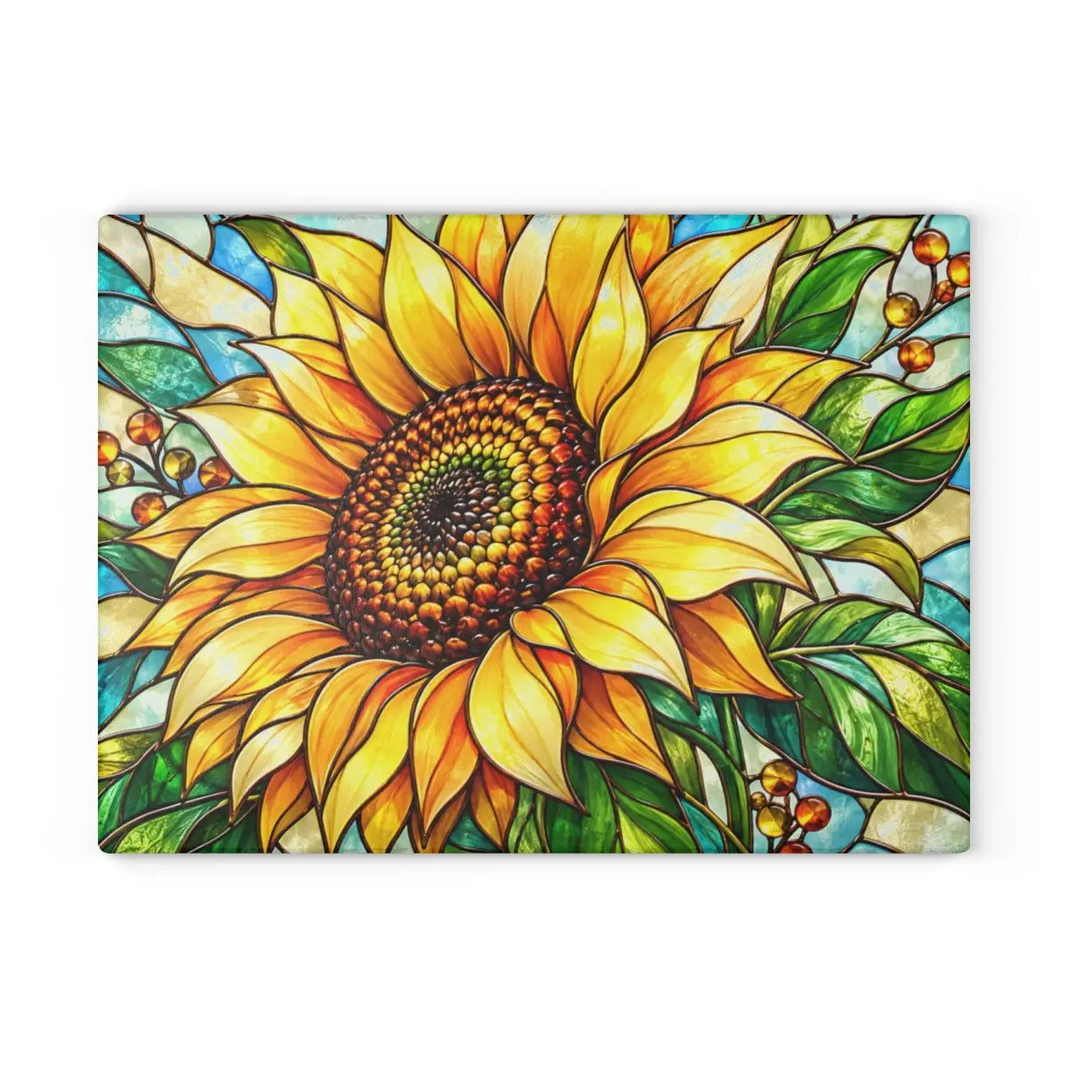 Sunflower Glass Cutting Board, Stained Glass Floral Kitchen Decor, Yellow Flower Chopping Board, Gift for Mom, Housewarming Gift