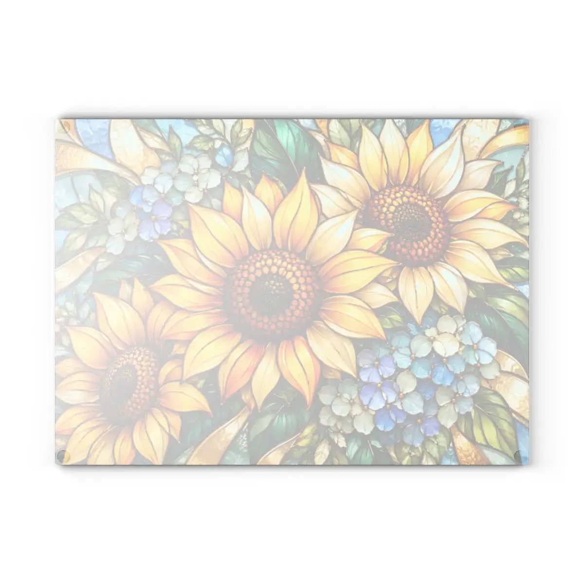 Sunflower Glass Cutting Board, Blue Hydrangea Kitchen Decor, Yellow Floral Cutting Board, Flower Lover Gift, Stained Glass Kitchen Art