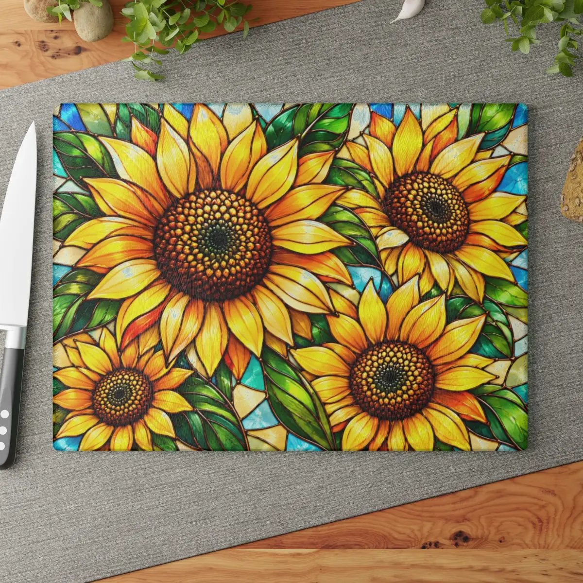 Sunflower Glass Cutting Board, Bold Floral Kitchen Decor, Stained Glass Sunflower Art, Yellow Flower Cutting Board, Sunflower Lover Gift