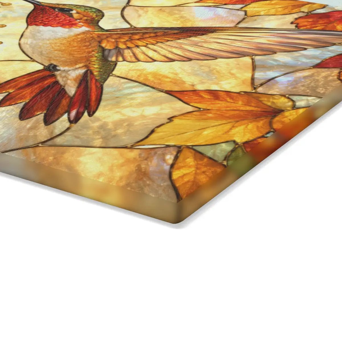 Hummingbird Cutting Board, Stained Glass Hummingbird Decor, Autumn Floral Kitchen Decor, Bird Lover Gift, Fall Hostess Gift
