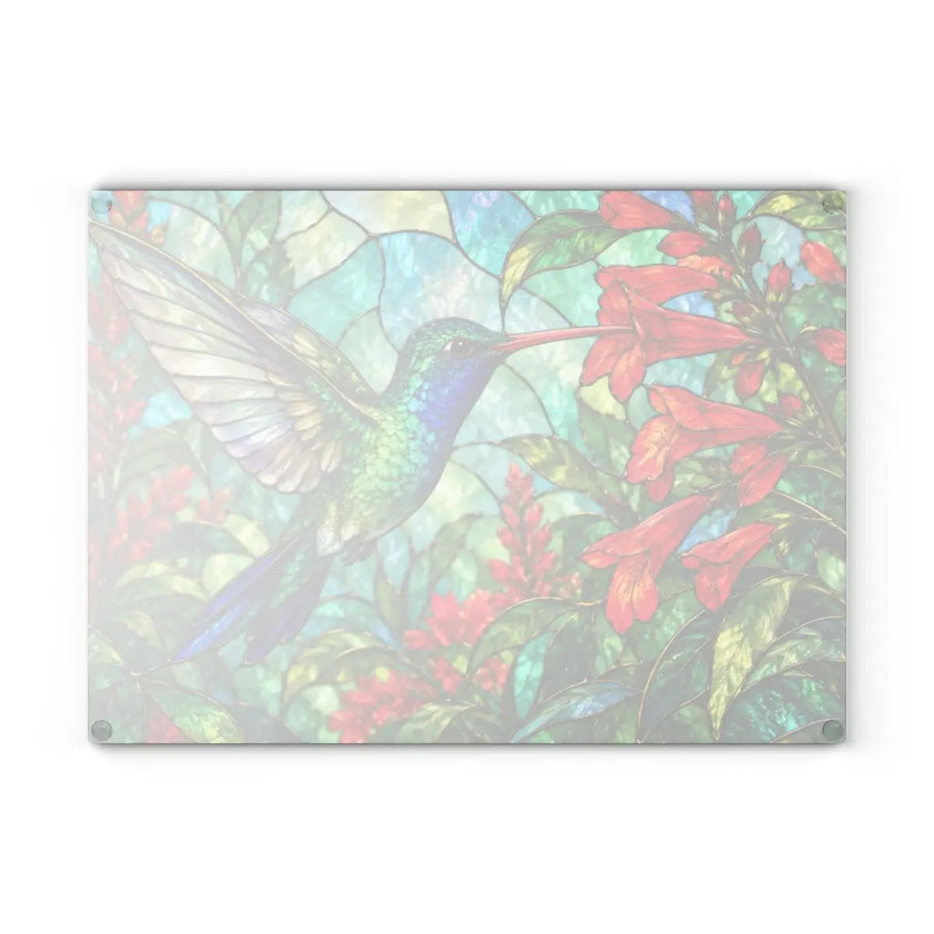 Hummingbird Cutting Board, Stained Glass Hummingbird Decor, Red Flower Kitchen Decor, Bird Lover Gift, Nature Inspired Gift