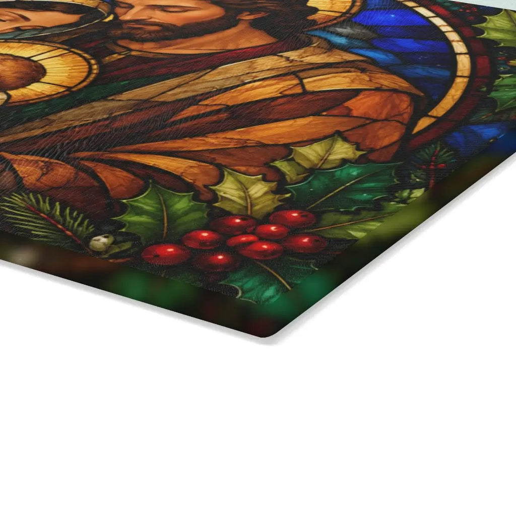 Holy Family Glass Cutting Board, Christian Christmas Gift, Nativity Kitchen Decor, Mary Joseph Baby Jesus, Religious Christmas Decor