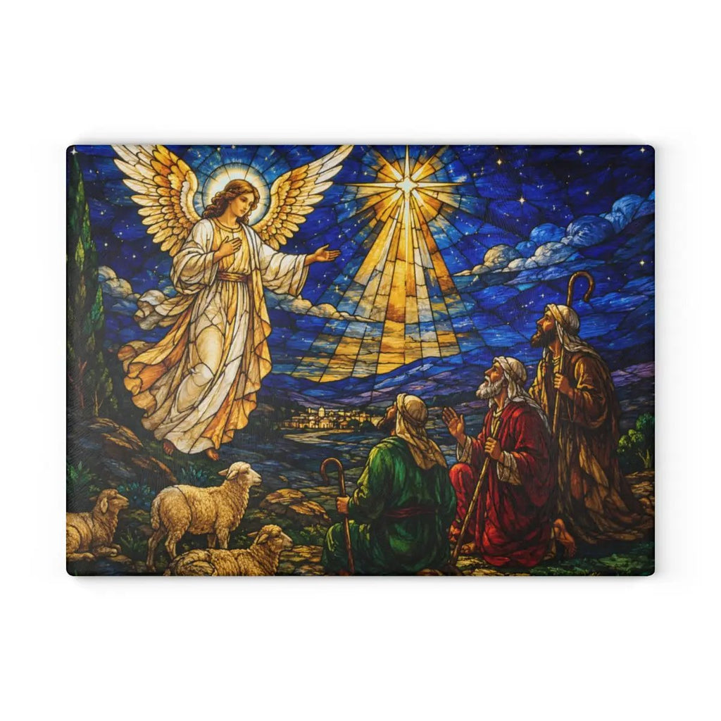 Angel and Shepherds Glass Cutting Board, Christian Christmas Gift, Nativity Kitchen Decor, Religious Christmas Decor, Stained Glass Art