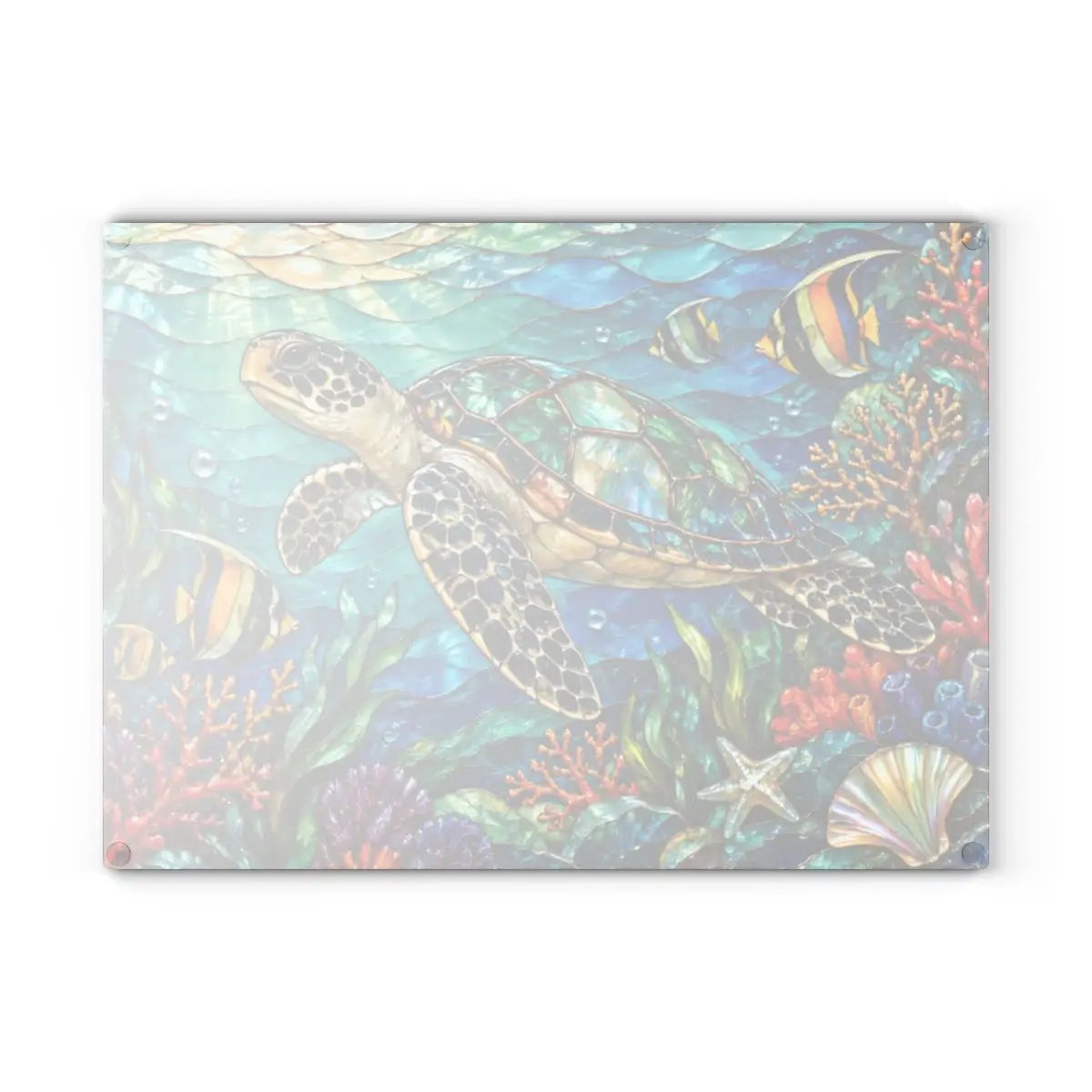 Sea Turtle Reef Glass Cutting Board, Ocean Kitchen Decor, Underwater Coral Sea Life Chopping Board, Coastal Housewarming Gift Idea