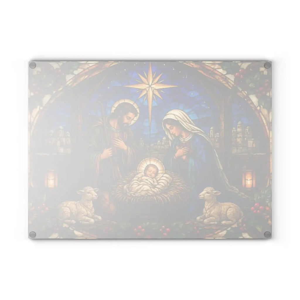 Nativity Glass Cutting Board, Christian Christmas Decor, Manger Scene Cutting Board, Religious Christmas Gift, Stained Glass Nativity