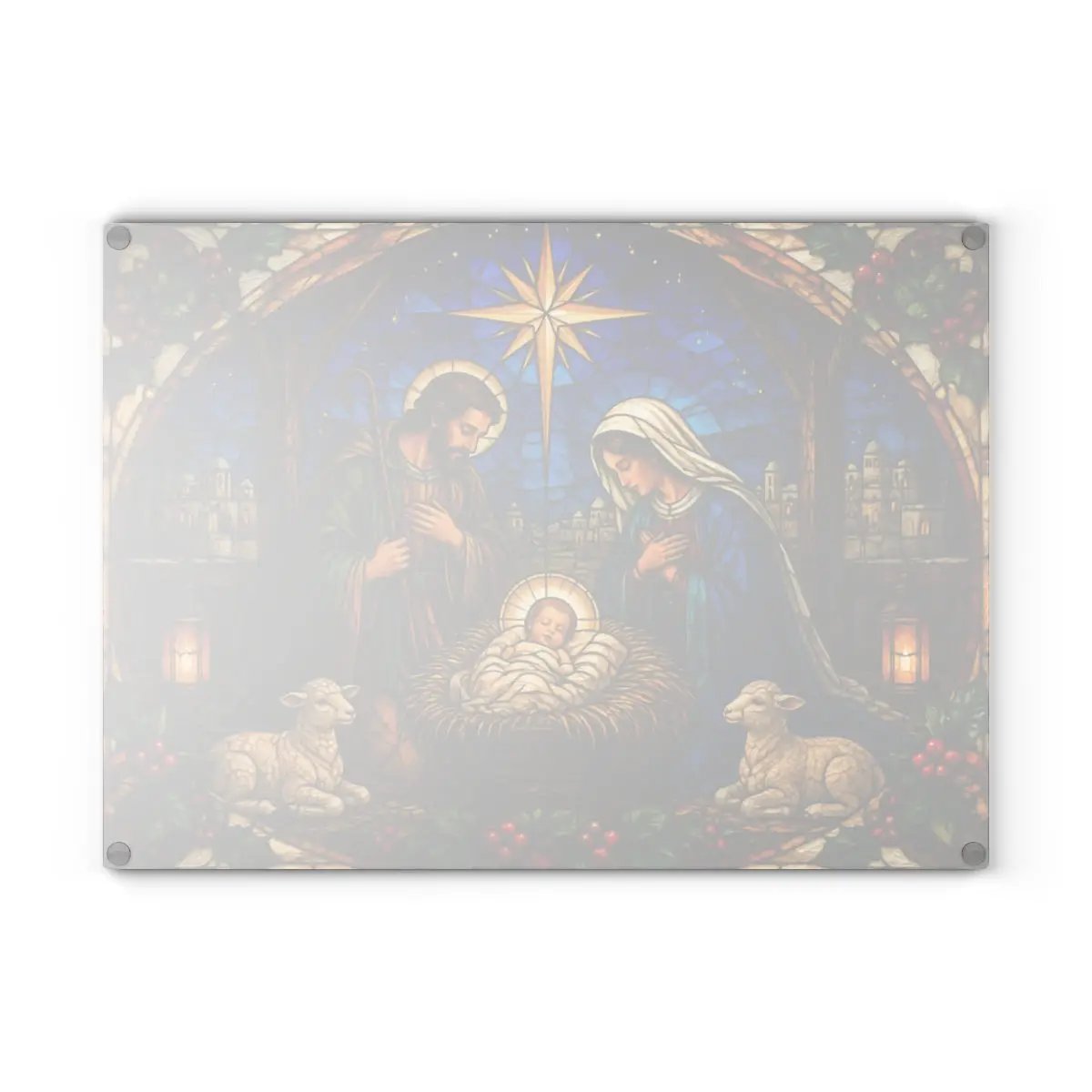 Nativity Glass Cutting Board, Christian Christmas Decor, Manger Scene Cutting Board, Religious Christmas Gift, Stained Glass Nativity