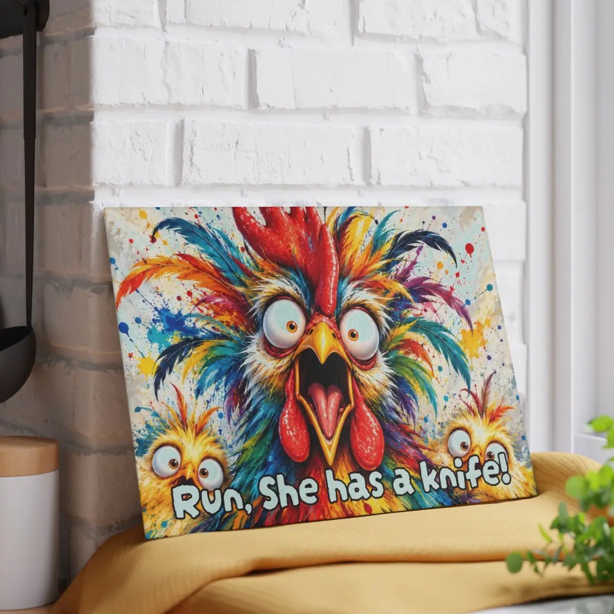 Rainbow Rooster Cutting Board, Funny Screaming Chicken Kitchen Decor, Colorful Rooster Gift, Chicken Lover Farmhouse Decor