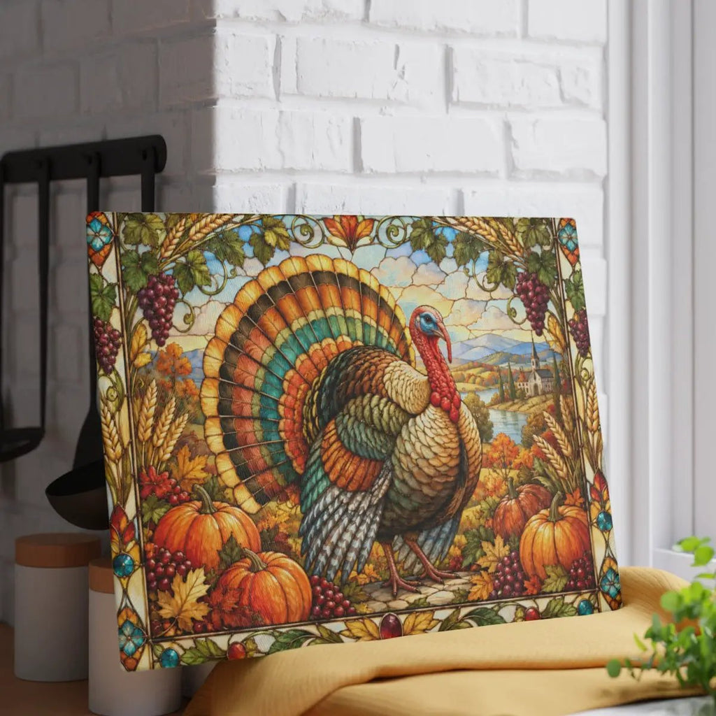 Thanksgiving Turkey Glass Cutting Board, Stained Glass Harvest Kitchen Decor, Fall Turkey Chopping Board, Country Thanksgiving Gift