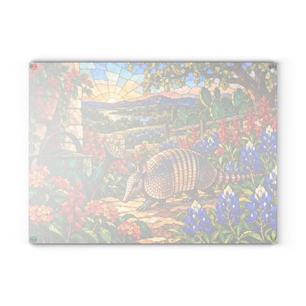 Texas Armadillo Glass Cutting Board, Stained Glass Bluebonnet Kitchen Decor, Colorful Lone Star State Gift