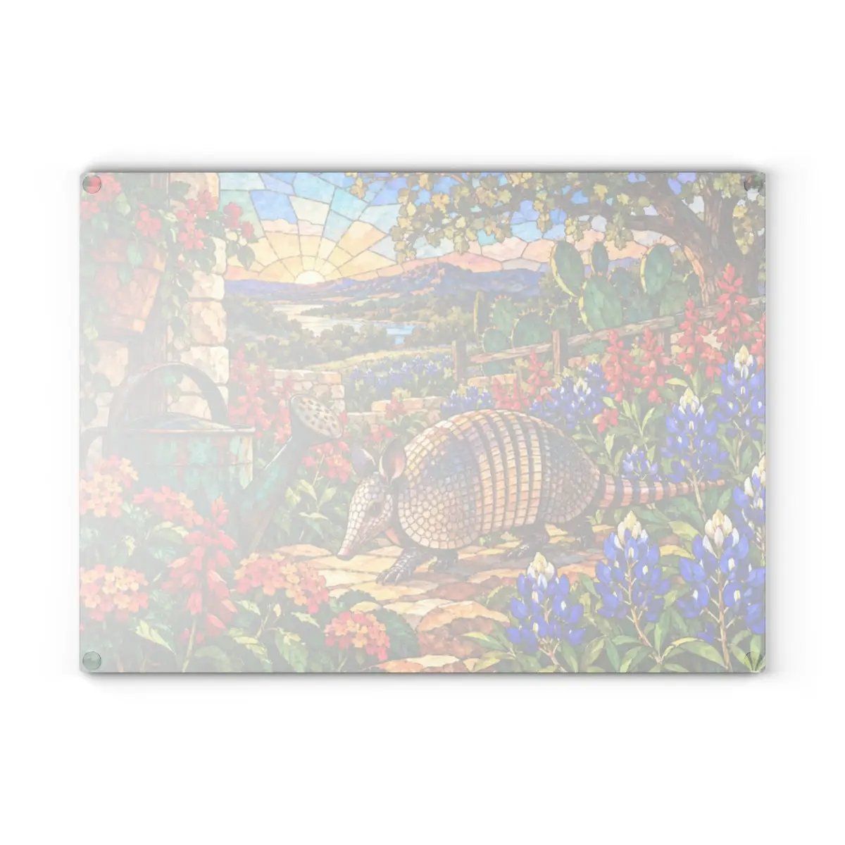 Texas Armadillo Glass Cutting Board, Stained Glass Bluebonnet Kitchen Decor, Colorful Lone Star State Gift