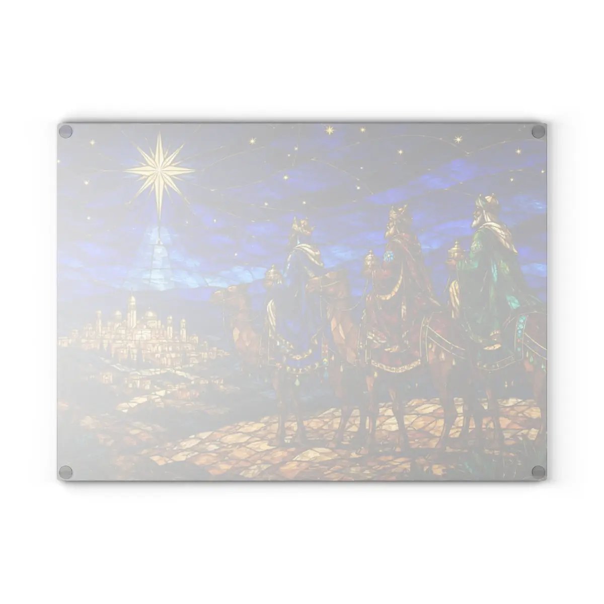 Three Wise Men Glass Cutting Board, Christian Christmas Gift, Magi Star of Bethlehem Decor, Religious Christmas, Stained Glass Art