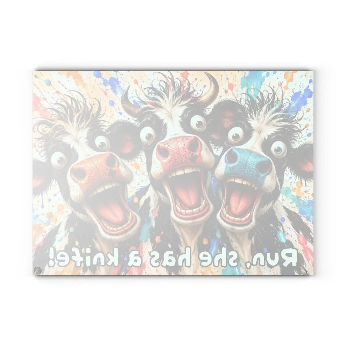 Funny Screaming Cow Glass Cutting Board, Colorful Cow Kitchen Decor, Cow Lover Gift, Funny Farmhouse Gift