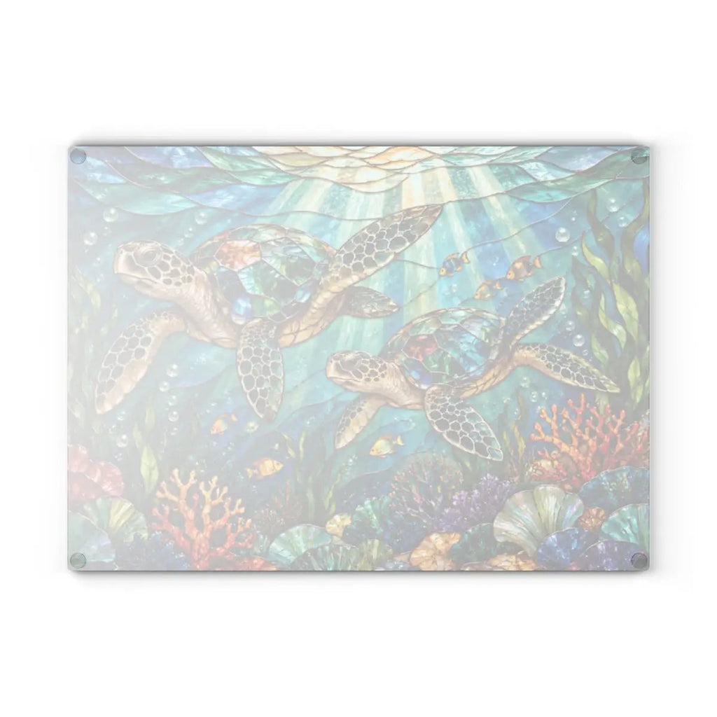 Sea Turtle Glass Cutting Board, Ocean Kitchen Decor, Coastal Chopping Board, Underwater Sea Life Gift, Marine Turtle Kitchen Art Piece