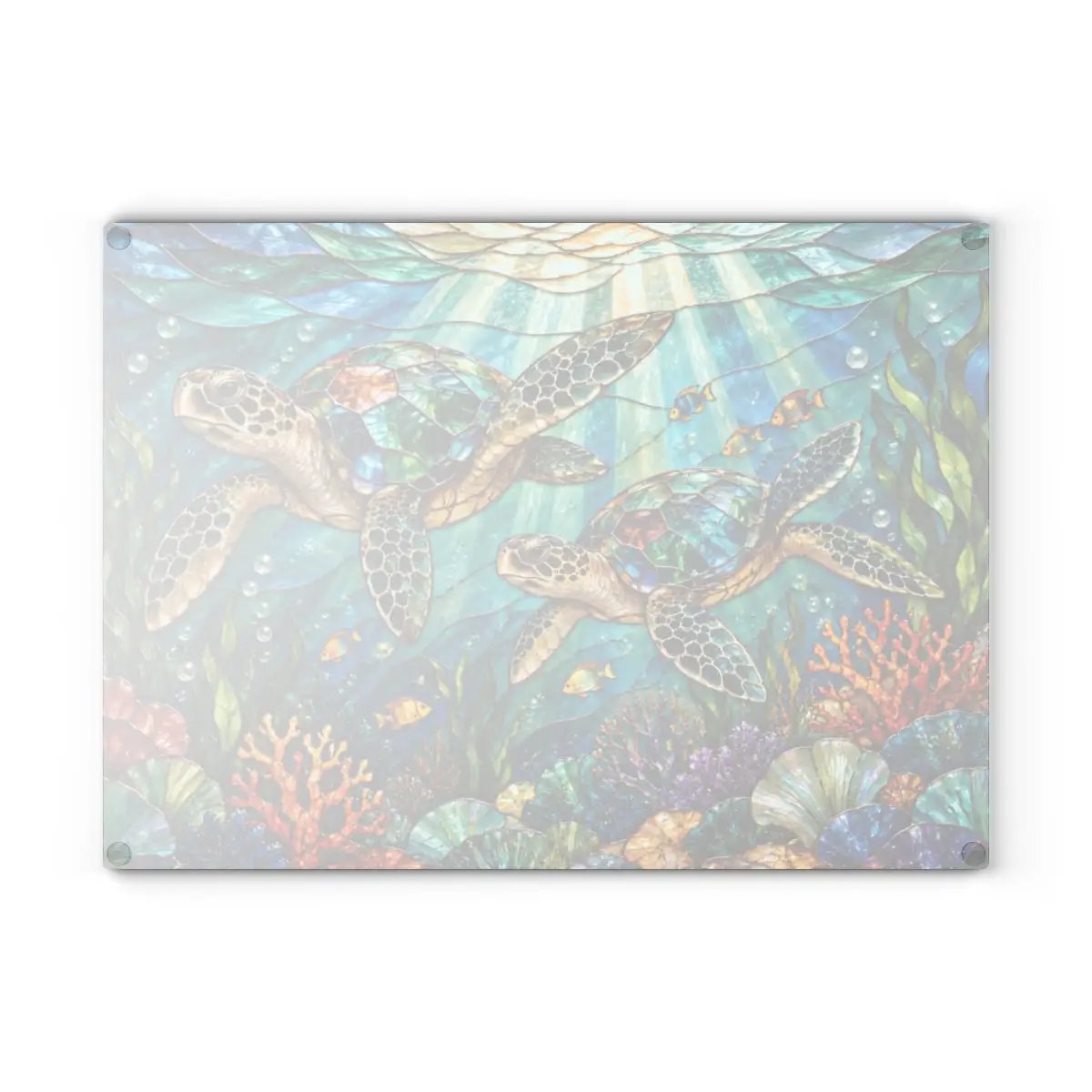 Sea Turtle Glass Cutting Board, Ocean Kitchen Decor, Coastal Chopping Board, Underwater Sea Life Gift, Marine Turtle Kitchen Art Piece