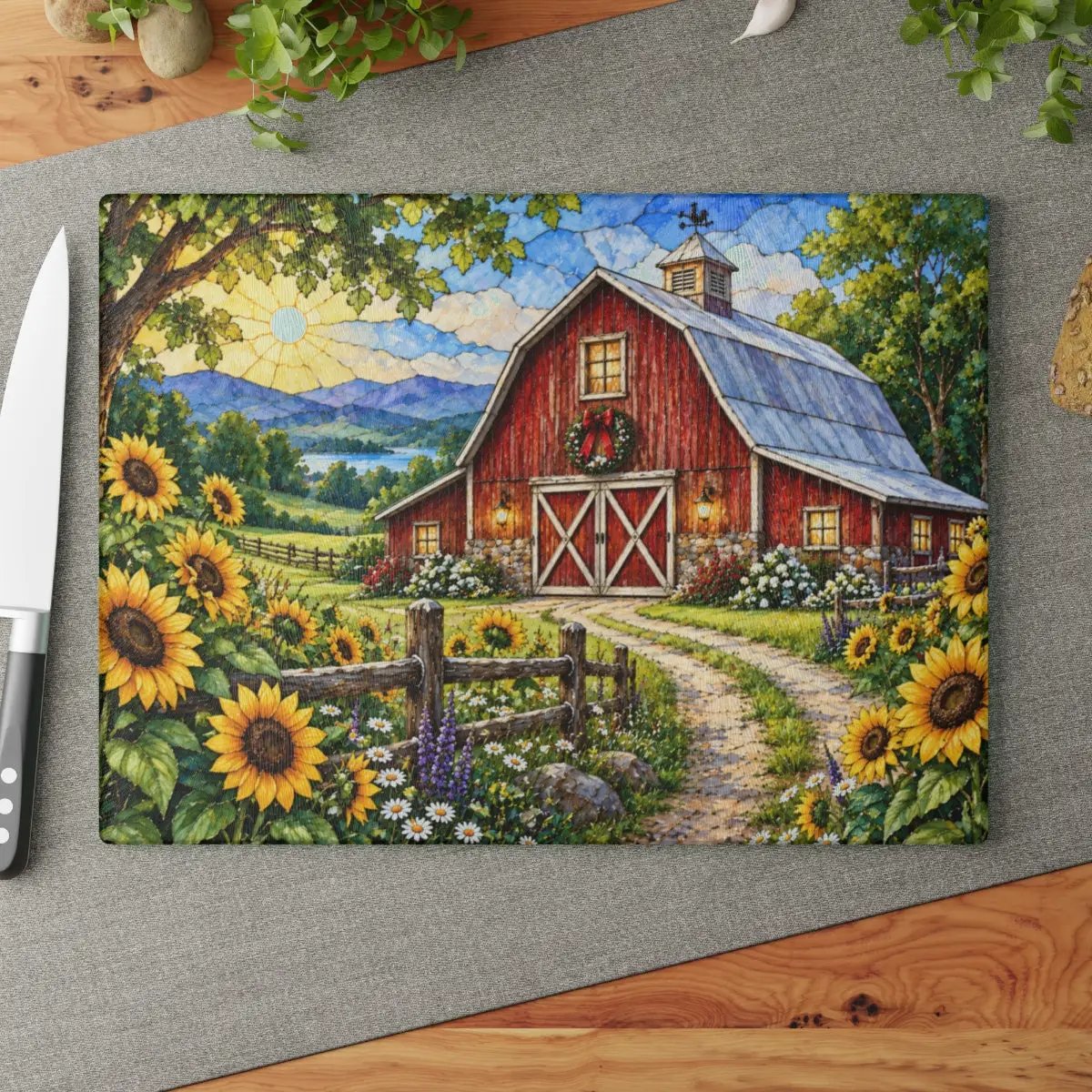 Summer Barn Wall Art, Texas Country Landscape, Rustic Farmhouse Decor, Stained Glass Style Barn Art, Country Summer Wall Decor
