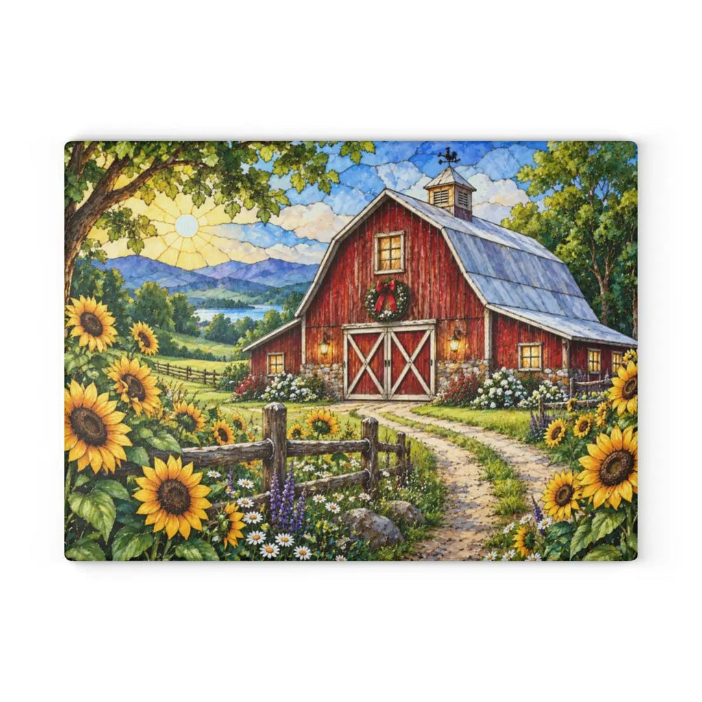 Summer Barn Wall Art, Texas Country Landscape, Rustic Farmhouse Decor, Stained Glass Style Barn Art, Country Summer Wall Decor