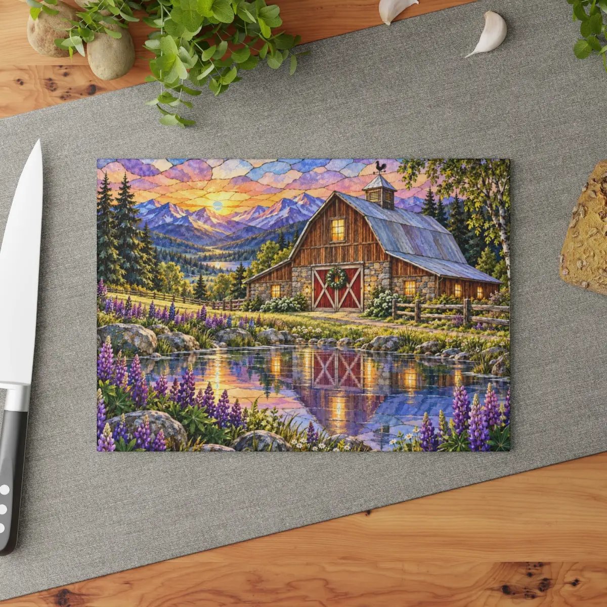 Summer Barn Wall Art, Texas Country Landscape, Rustic Farmhouse Decor, Stained Glass Style Barn Art, Country Summer Wall Decor