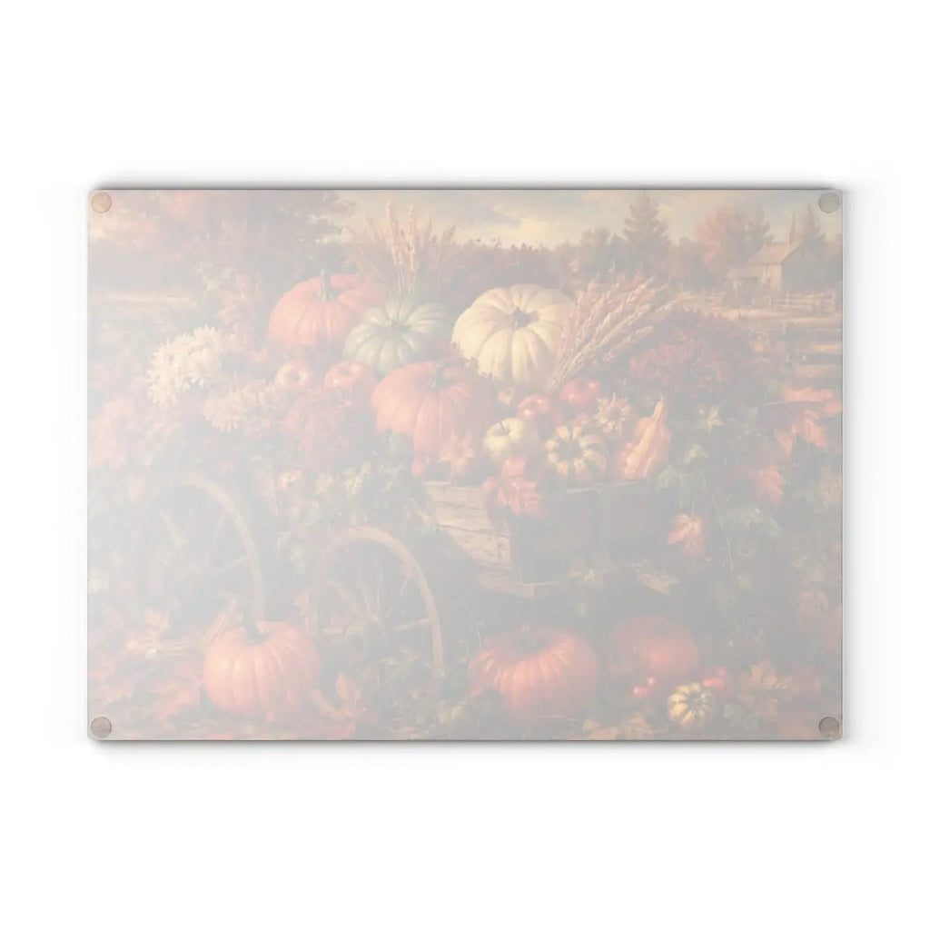 Fall Harvest Wagon Glass Cutting Board, Rustic Farmhouse Kitchen Decor, Pumpkin Cutting Board, Thanksgiving Gift