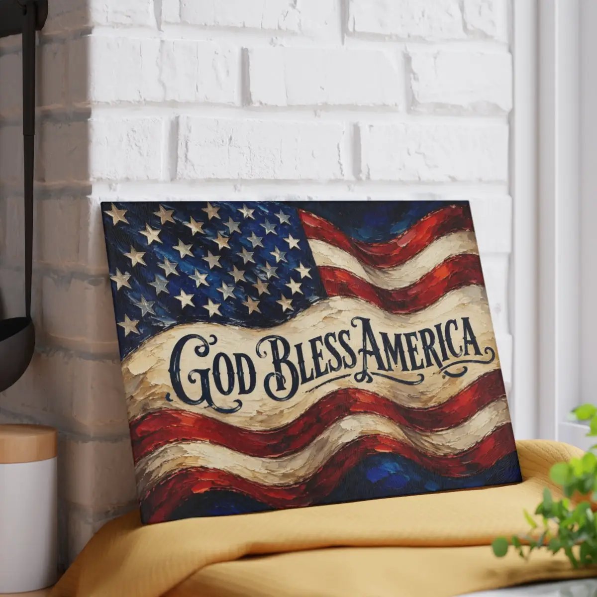God Bless America Cutting Board, American Flag Glass Cutting Board, Patriotic Kitchen Decor, Christian USA Gift, Americana Home Decor
