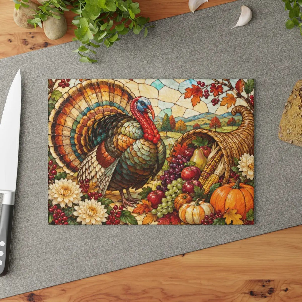 Thanksgiving Turkey Glass Cutting Board, Stained Glass Harvest Kitchen Decor, Fall Turkey Chopping Board, Country Thanksgiving Gift