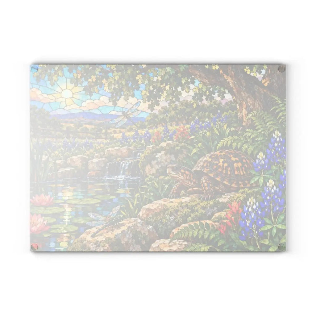 Box Turtle Glass Cutting Board, Texas Bluebonnet Kitchen Decor, Turtle and Dragonfly Gift, Wildlife Garden Cutting Board, Nature Decor