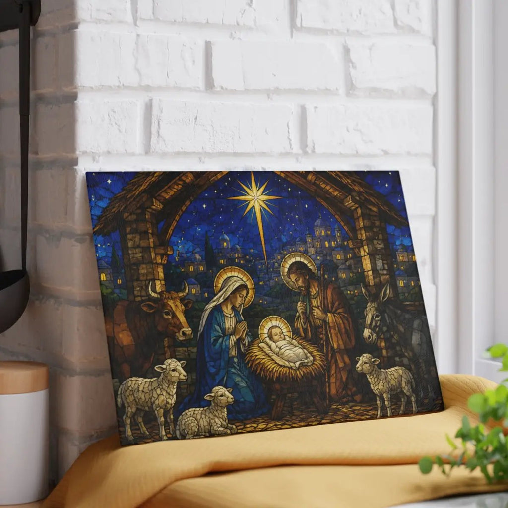 Nativity Glass Cutting Board, Stained Glass Christmas Decor, Holy Family Christian Kitchen Gift, Religious Christmas Cutting Board